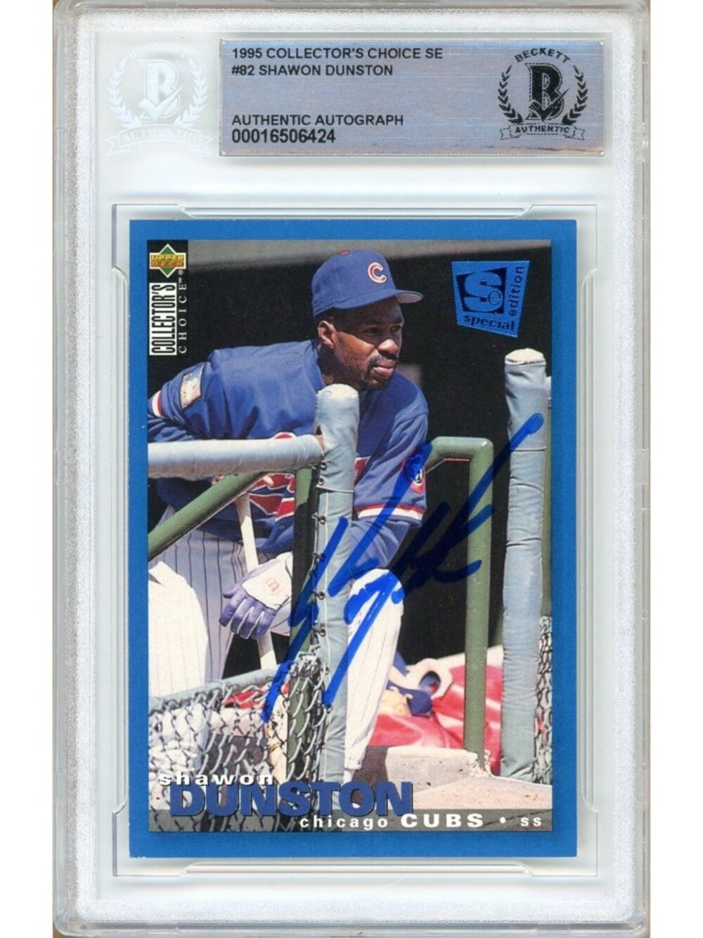 Shawon Dunston Signed 1995 Collector's Choice SE #82 Chicago Cubs BAS Slab Auto